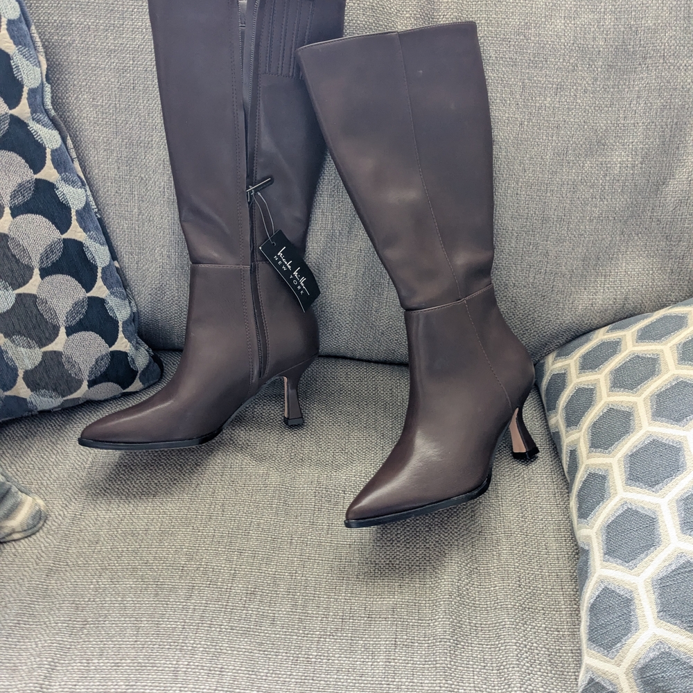 Nicole Miller Brown Flared Heeled Boots with Stiletto Elegance